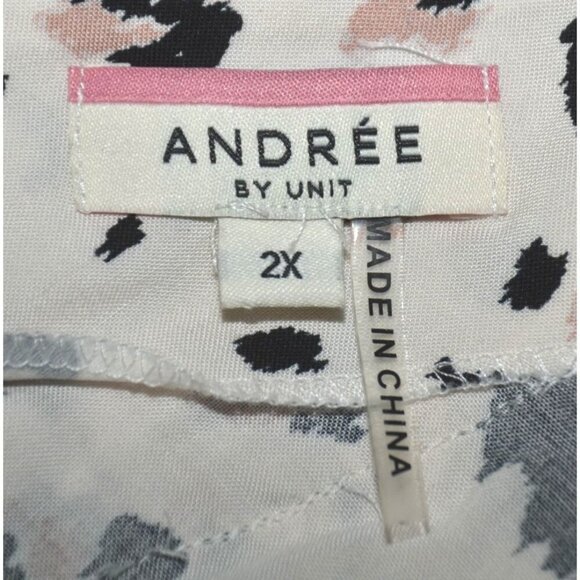 Andree By Unit Women's White V-Neck Short Sleeve Blouse 2X Animal Print Ruffles - Picture 8 of 10